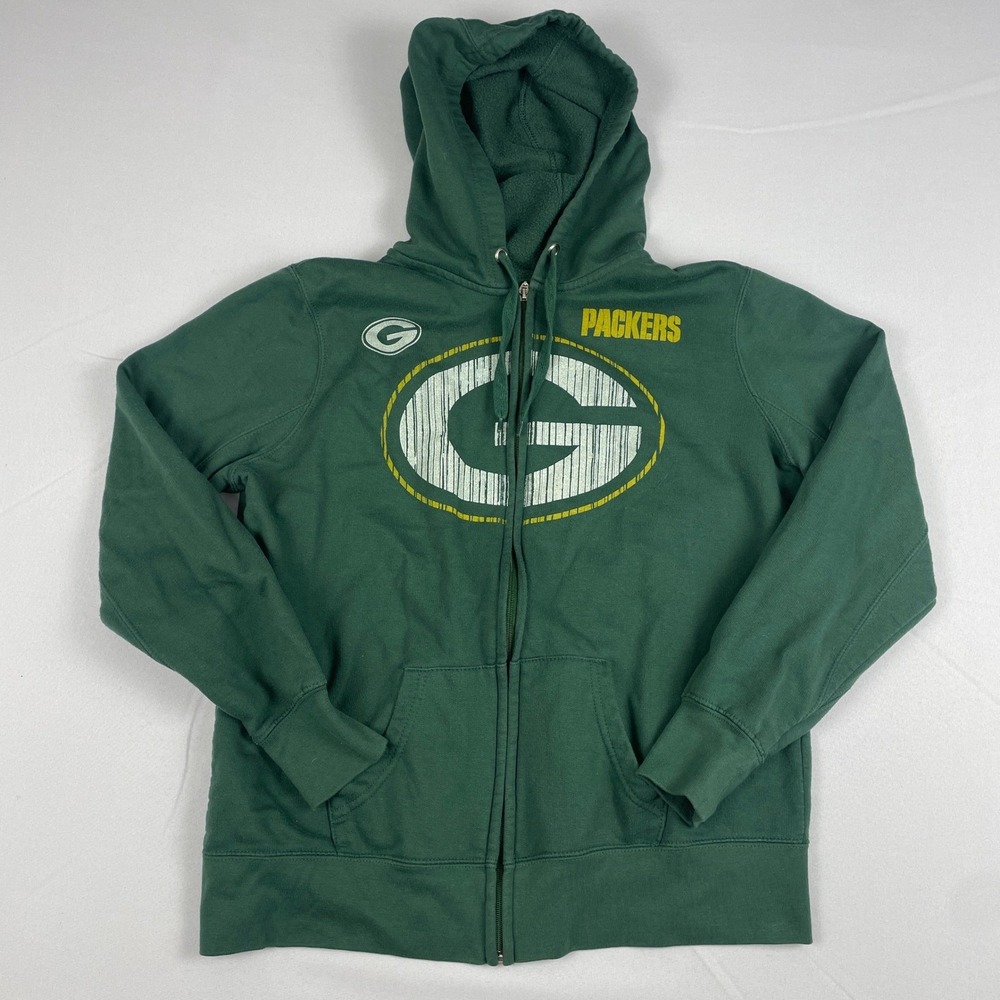 Green Bay Packers Womens Medium Zip Hoodie NFL Football Distressed Green
